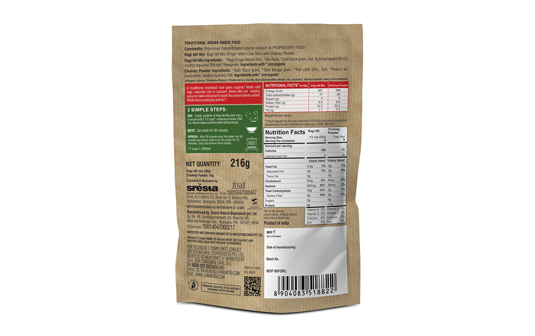 24 Mantra Organic Ragi Idli Mix    Pack  216 grams